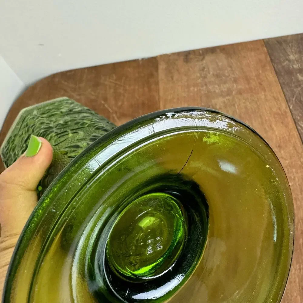 Vintage Anchor Hocking Avocado‎ Green Grape Pattern Embossed Flower Vase